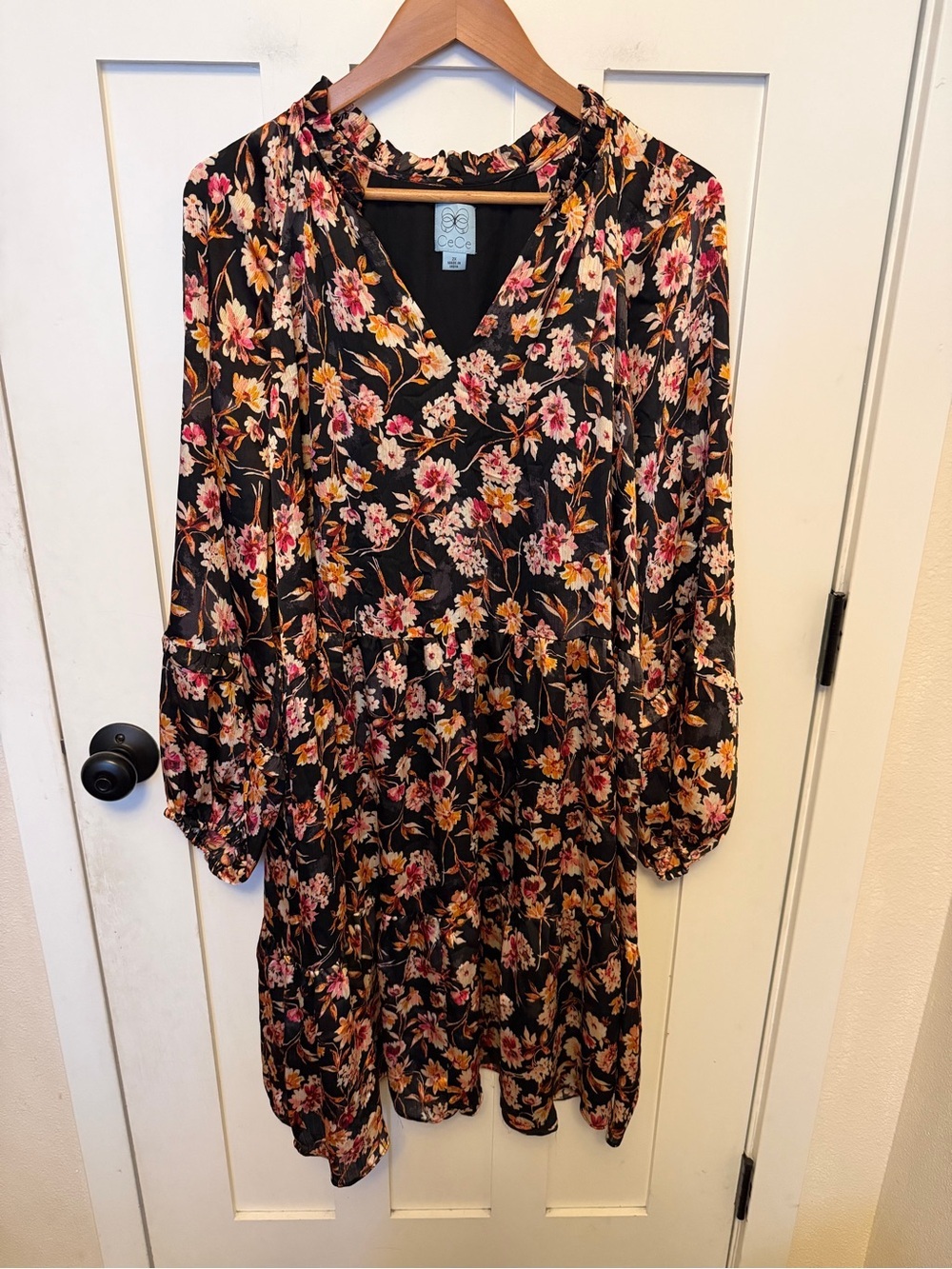 Cece Floral Chiffon Long Balloon Sleeve Mini Dress Tiered Plus Size 2X